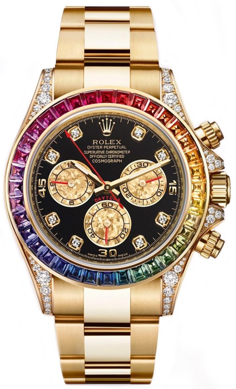 Швейцарские часы Rolex Daytona Custom Rainbow Diamonds Yellow Gold 116528